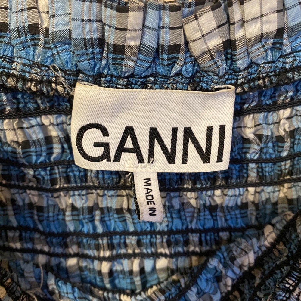 GANNI Seersucker Check Smock Midi Dress - Azure Blue size 8 - Picture 8 of 14